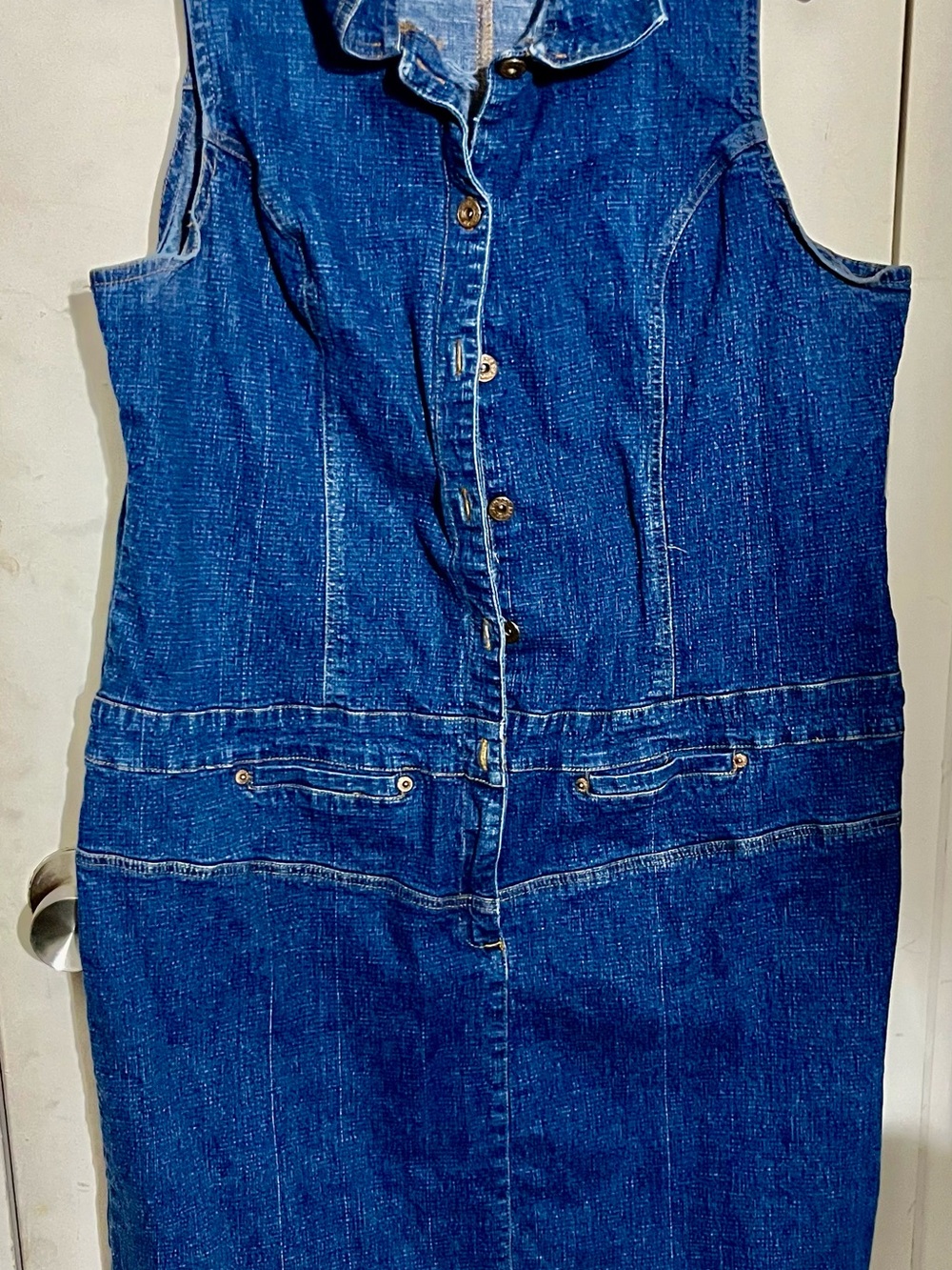 Throwback Ashley Stewart Dark Blue Button-Front Denim Dress